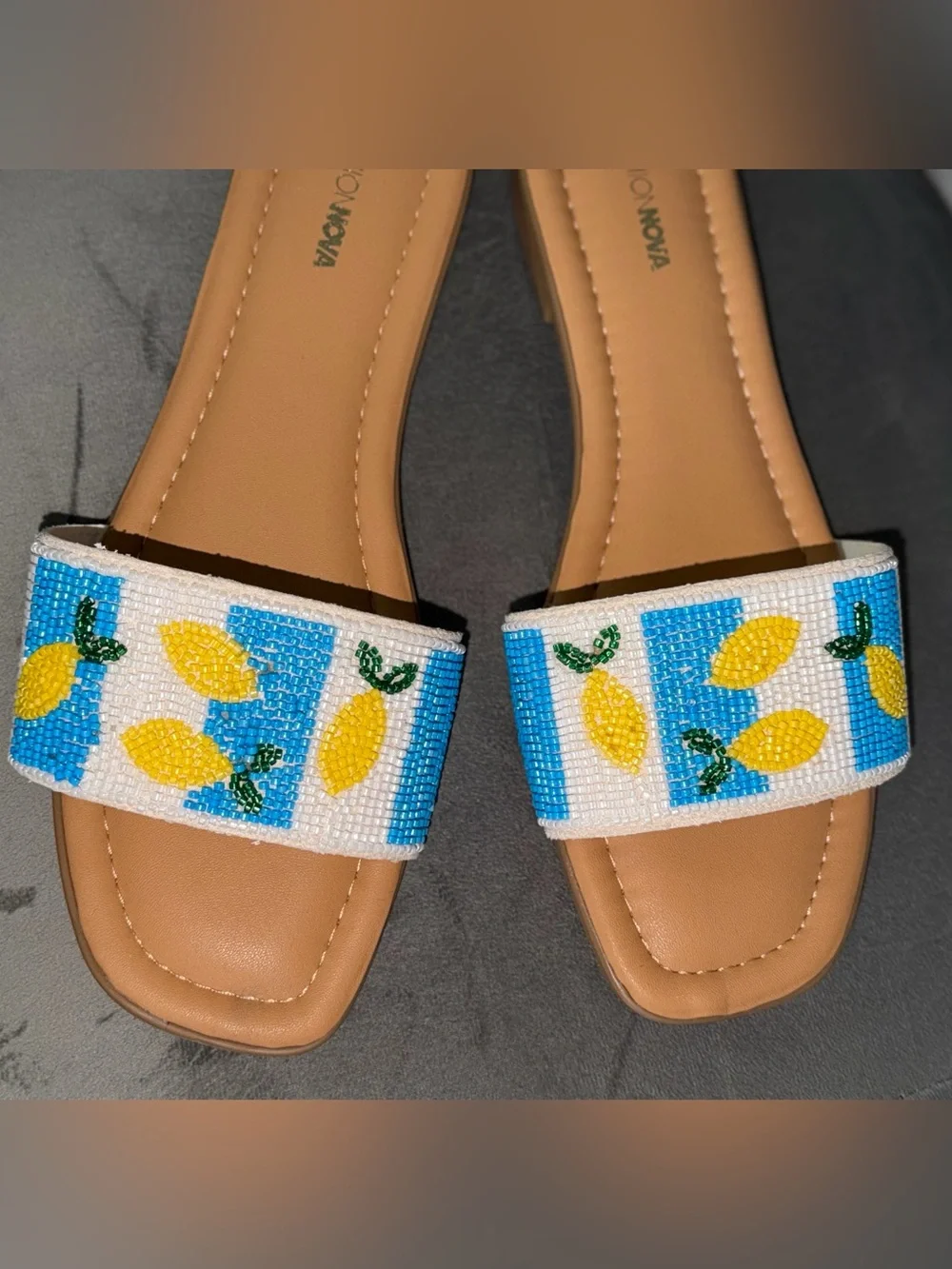Fashion Nova Lemon Beaded Slide Sandals Size 11 Coastal Italian Summer NWT
